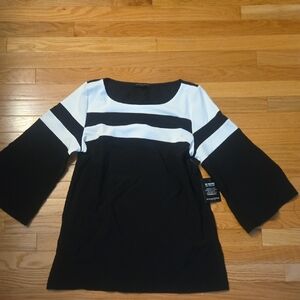 Boston Proper Black and White Boxy Bell Sleeve Blouse
